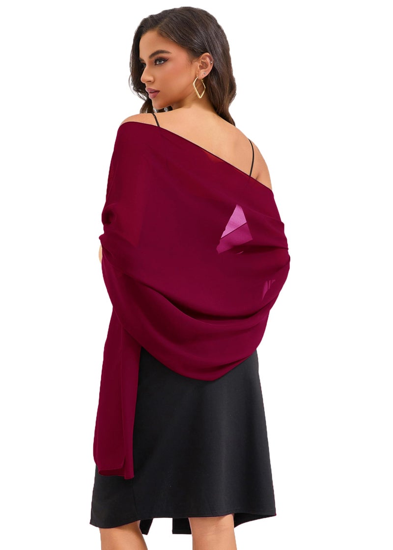 Baoqiya Women's Shawls and Wraps for Evening Dress Chiffon Shawl Soft Elegant Silky Pashmina Wedding Bridal Scarf(Wine red, 79"Ã—19") - Image 5